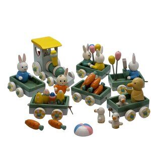 Easter Cottontale Collection 7 PC Wood Train Spring 1996 Bunnies Eggs Vintage